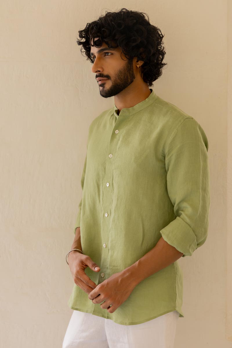 Mandarin Collar Pear Green Shirt