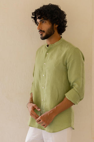 Mandarin Collar Pear Green Shirt