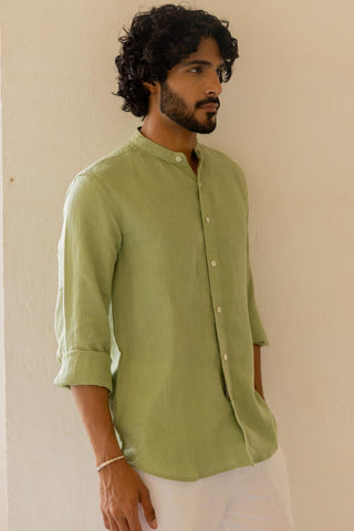 Mandarin Collar Pear Green Shirt