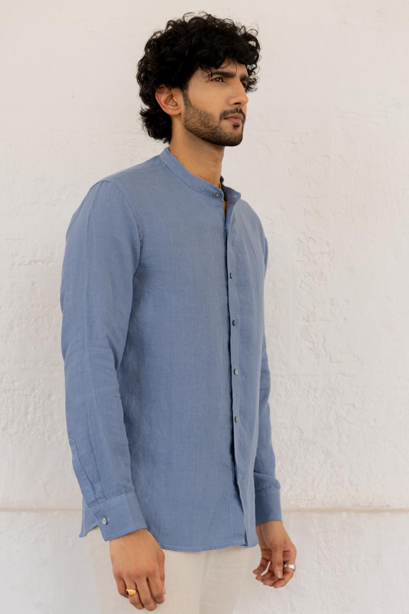 Mandarin Collar Cornflower Blue Shirt