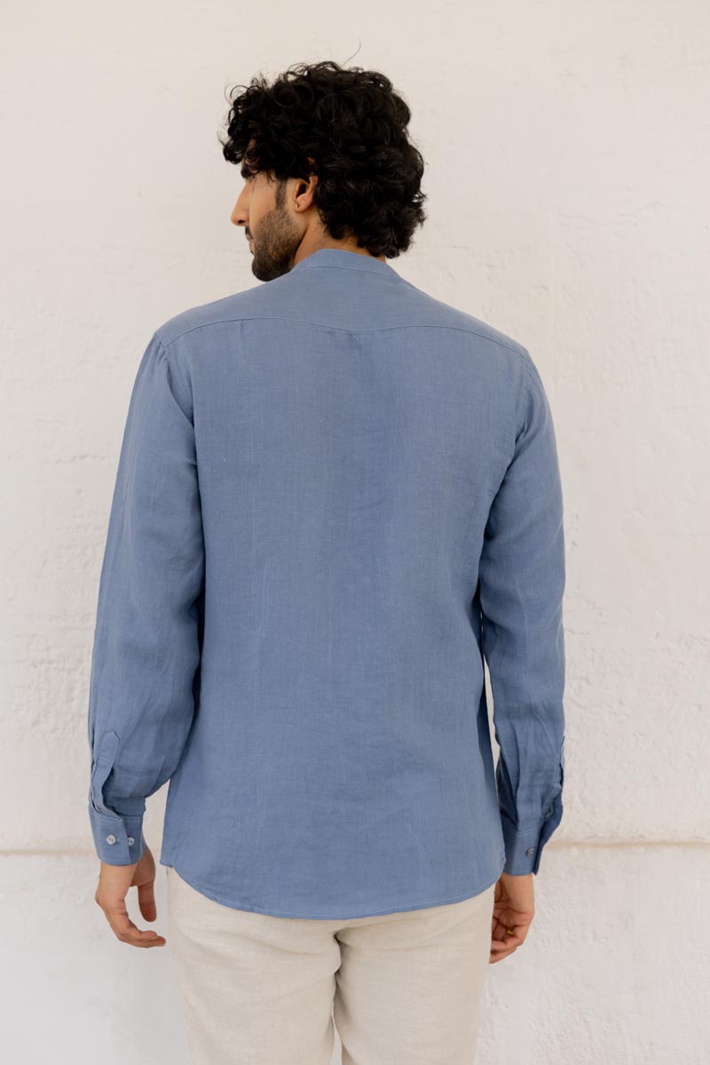 Mandarin Collar Cornflower Blue Shirt