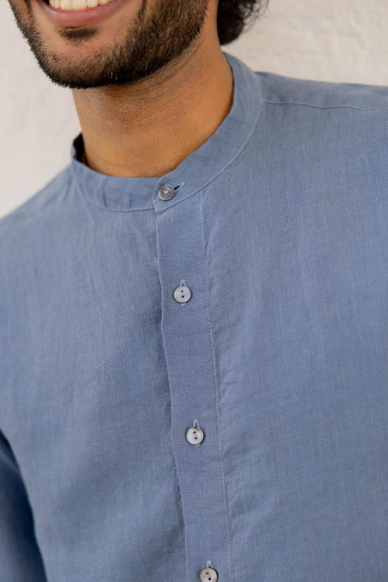 Mandarin Collar Cornflower Blue Shirt