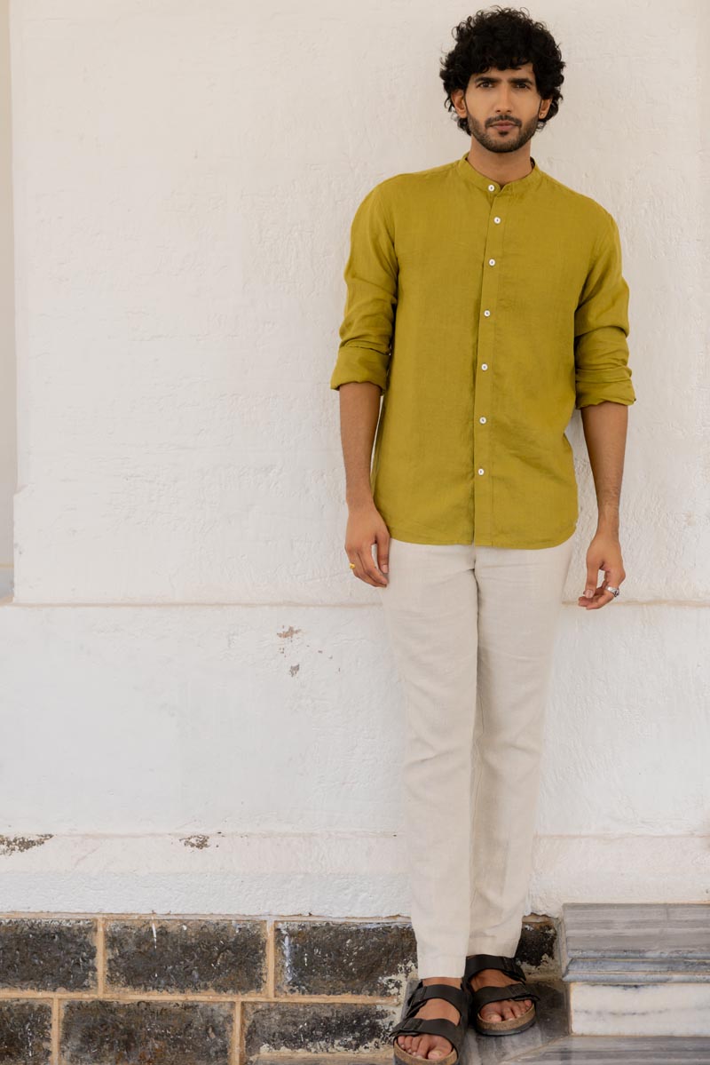 Mandarin Collar Old Gold Shirt