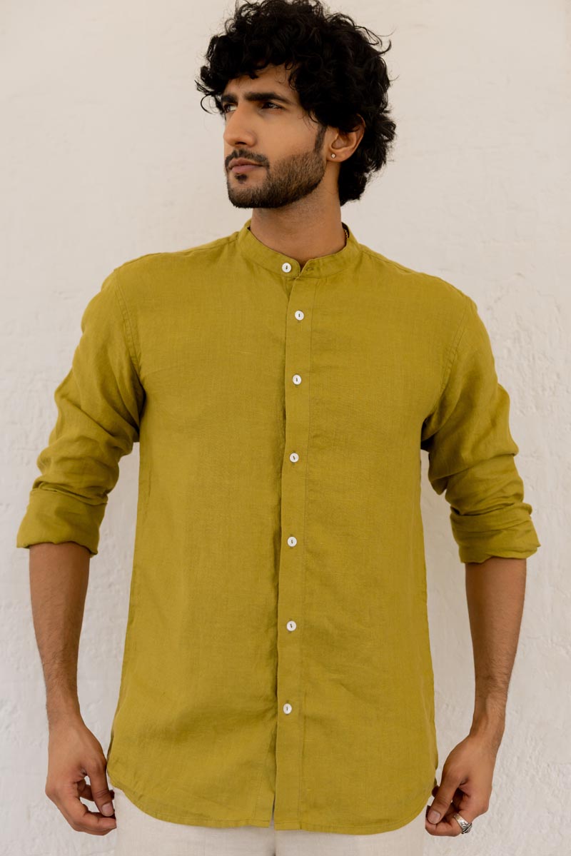 Mandarin Collar Old Gold Shirt