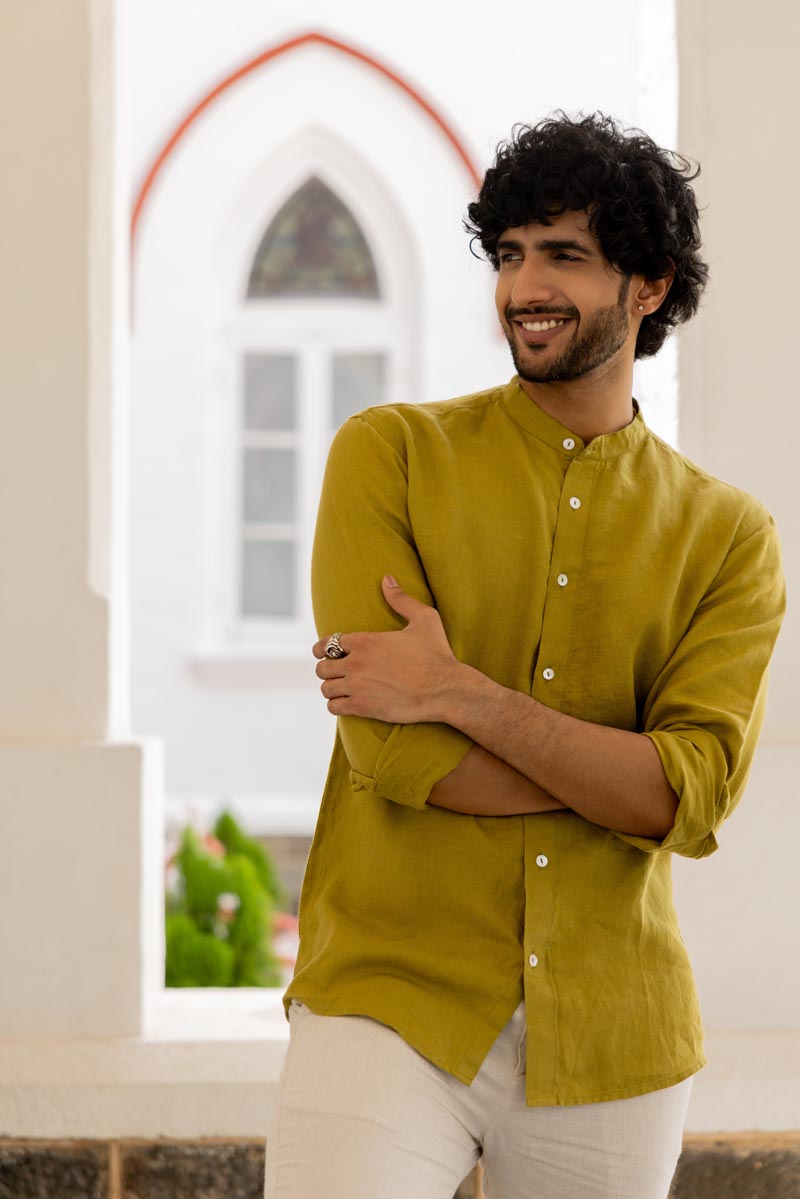 Mandarin Collar Old Gold Shirt