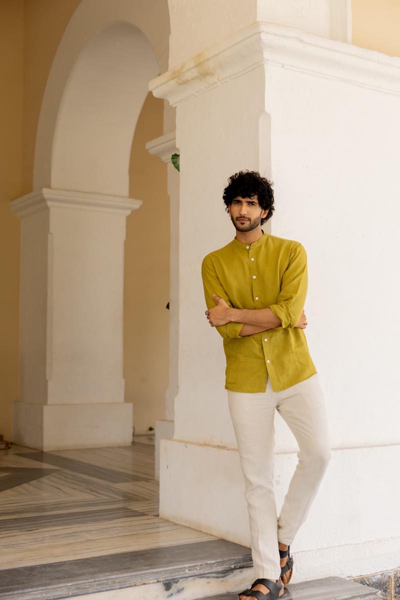 Mandarin Collar Old Gold Shirt