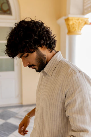 Classic Collar Cloud Grey Pencil Stripe Shirt