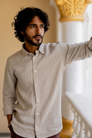 Classic Collar Cloud Grey Pencil Stripe Shirt