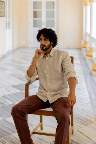 Classic Collar Cloud Grey Pencil Stripe Shirt