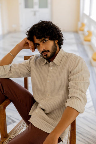 Classic Collar Cloud Grey Pencil Stripe Shirt