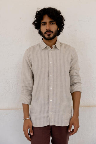 Classic Collar Cloud Grey Pencil Stripe Shirt