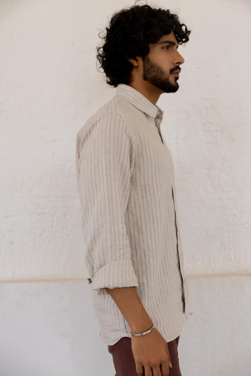 Classic Collar Cloud Grey Pencil Stripe Shirt