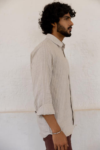Classic Collar Cloud Grey Pencil Stripe Shirt