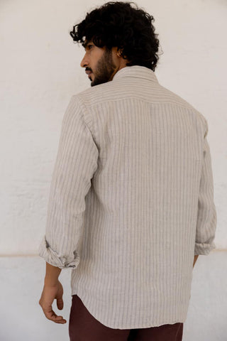 Classic Collar Cloud Grey Pencil Stripe Shirt