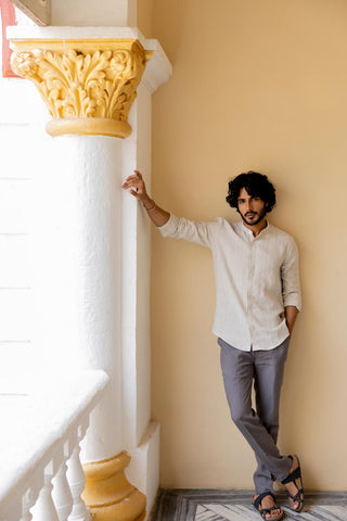 Mandarin Collar Cloud Grey Stripe Shirt