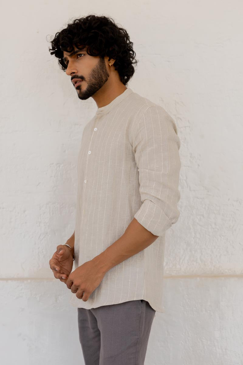 Mandarin Collar Cloud Grey Stripe Shirt