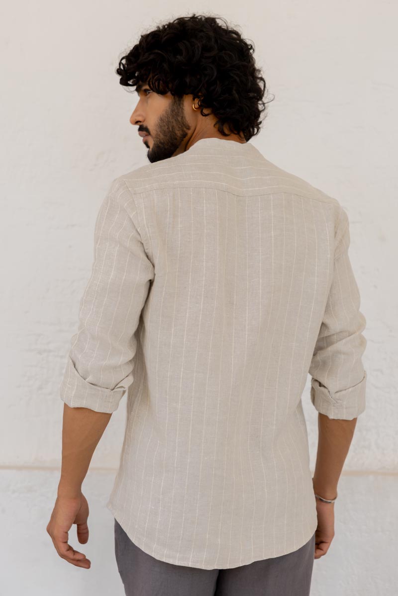 Mandarin Collar Cloud Grey Stripe Shirt