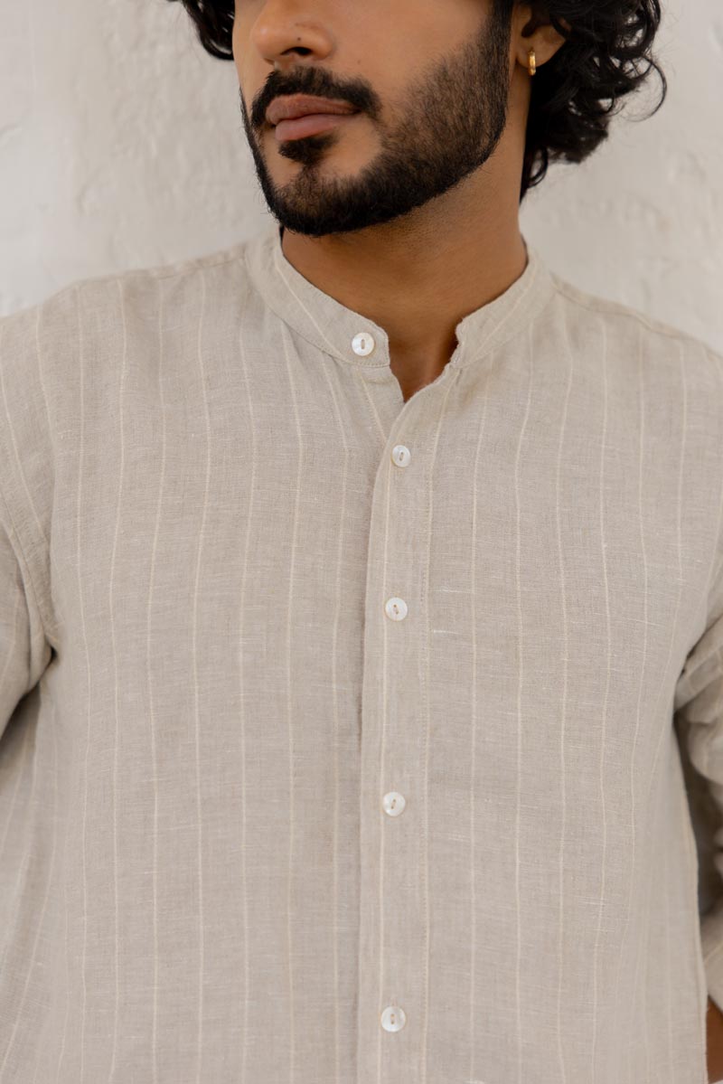 Mandarin Collar Cloud Grey Stripe Shirt