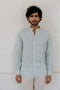 Mandarin Collar Aqua Stripe Shirt