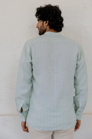 Mandarin Collar Aqua Stripe Shirt