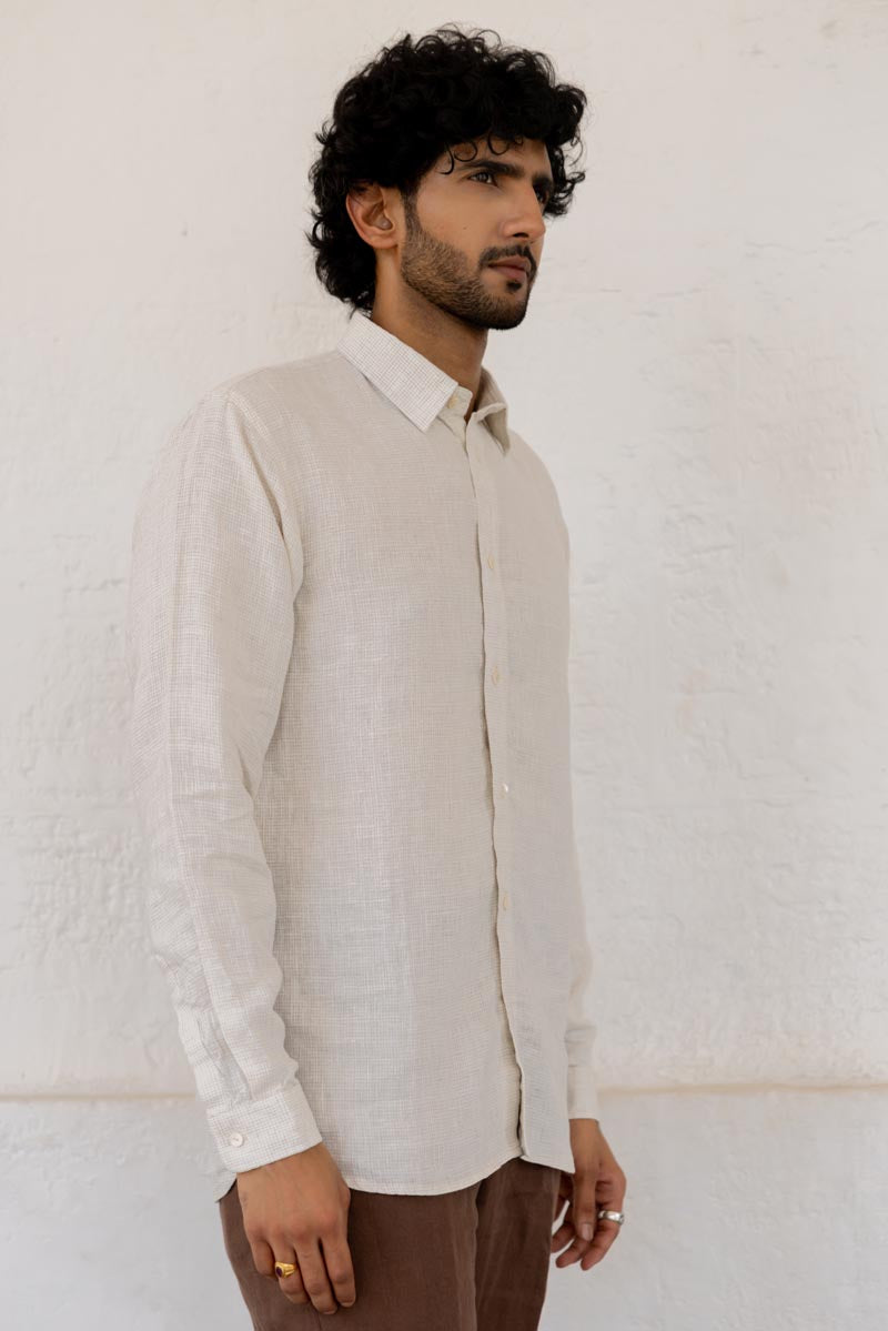 Classic Collar Ivory Check Shirt