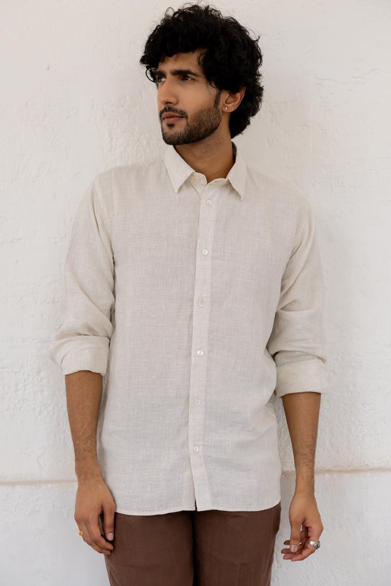Classic Collar Ivory Check Shirt