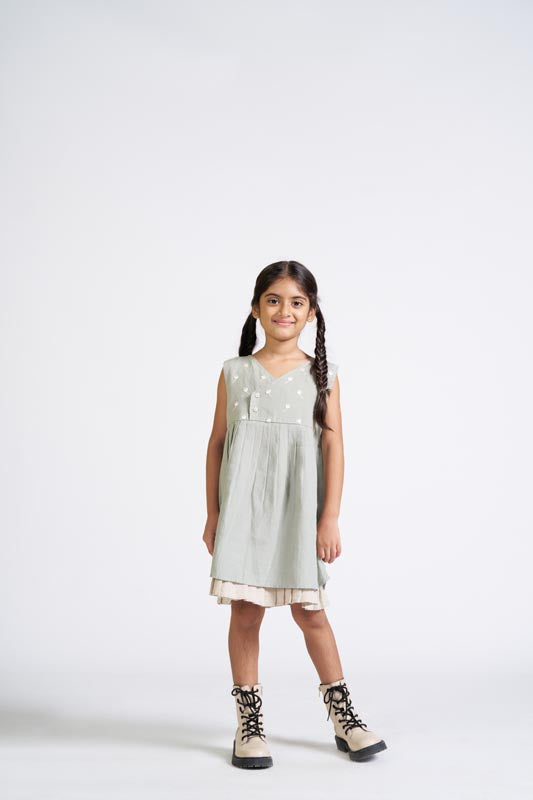 Mint Green Embroidered Yoke Dress - Chi Linen