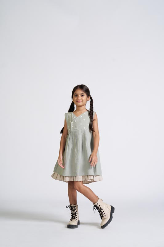 Mint Green Embroidered Yoke Dress - Chi Linen