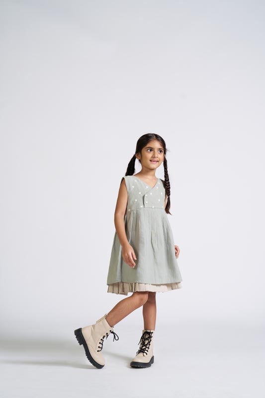 Mint Green Embroidered Yoke Dress - Chi Linen