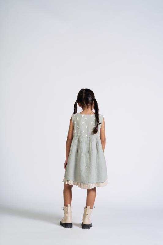 Mint Green Embroidered Yoke Dress - Chi Linen