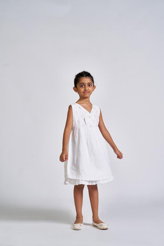 White Embroidered Yoke Dress - Chi Linen