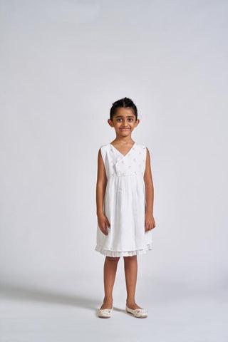 White Embroidered Yoke Dress - Chi Linen