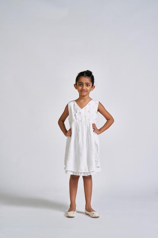 White Embroidered Yoke Dress - Chi Linen