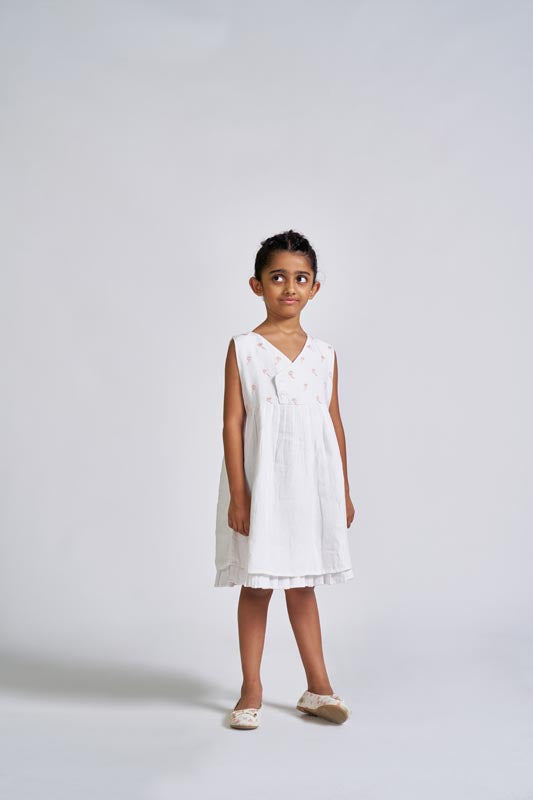 White Embroidered Yoke Dress - Chi Linen