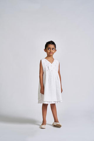 White Embroidered Yoke Dress - Chi Linen