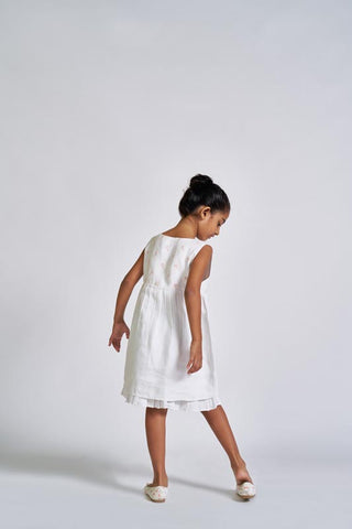 White Embroidered Yoke Dress - Chi Linen