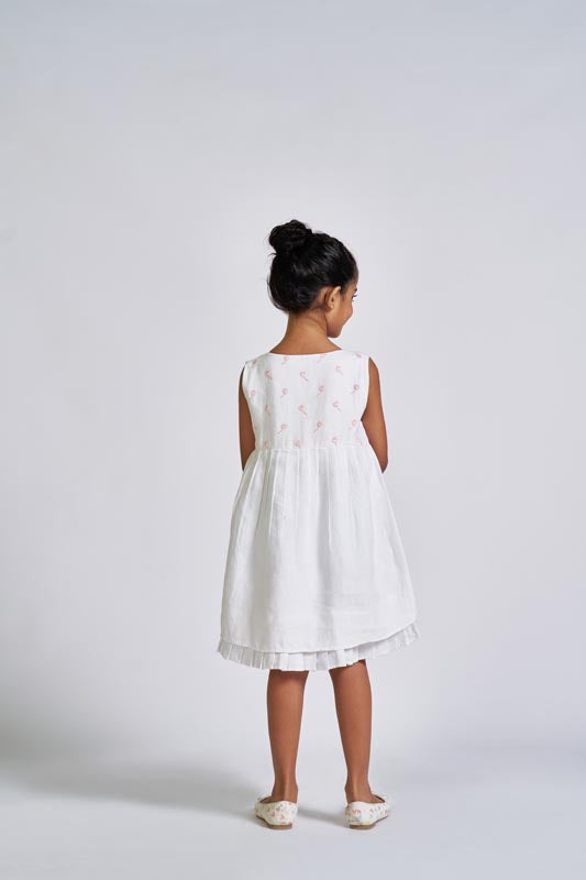 White Embroidered Yoke Dress - Chi Linen
