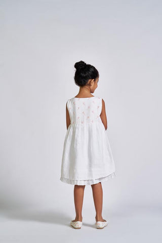 White Embroidered Yoke Dress - Chi Linen