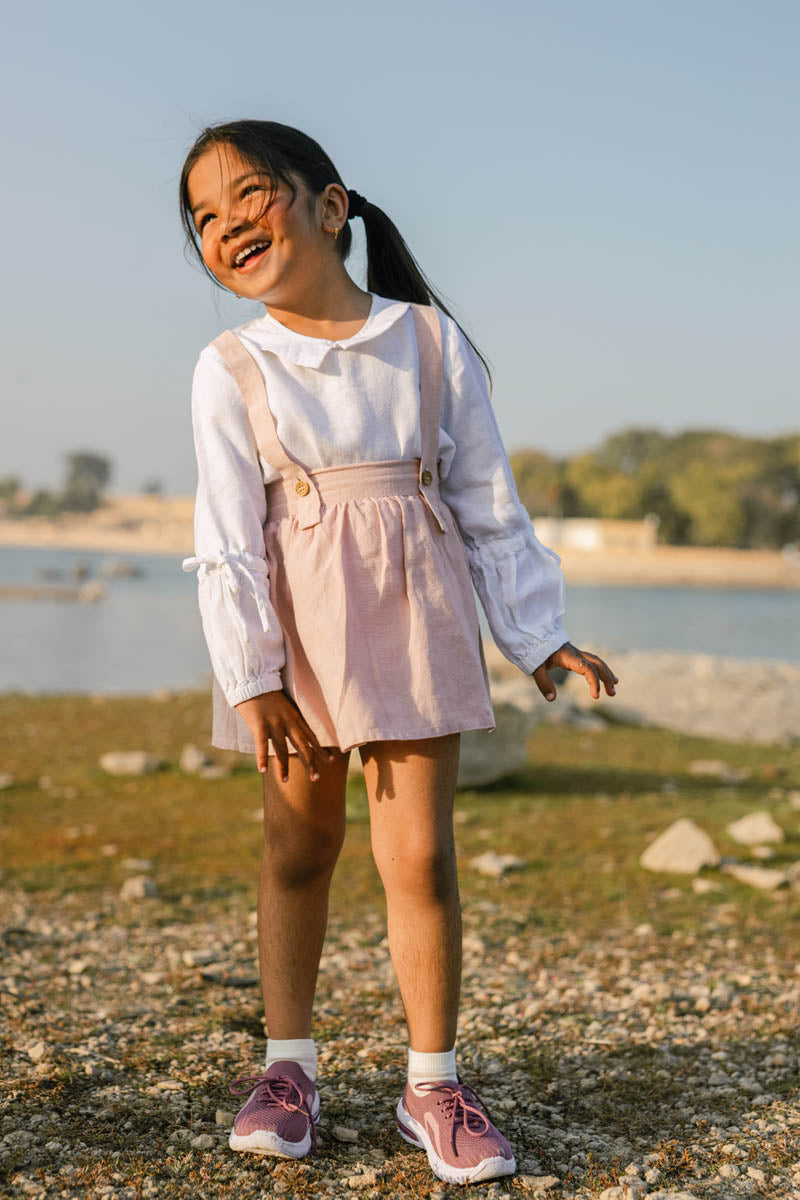 Suspender Skirt With Shirt Set - Chi Linen