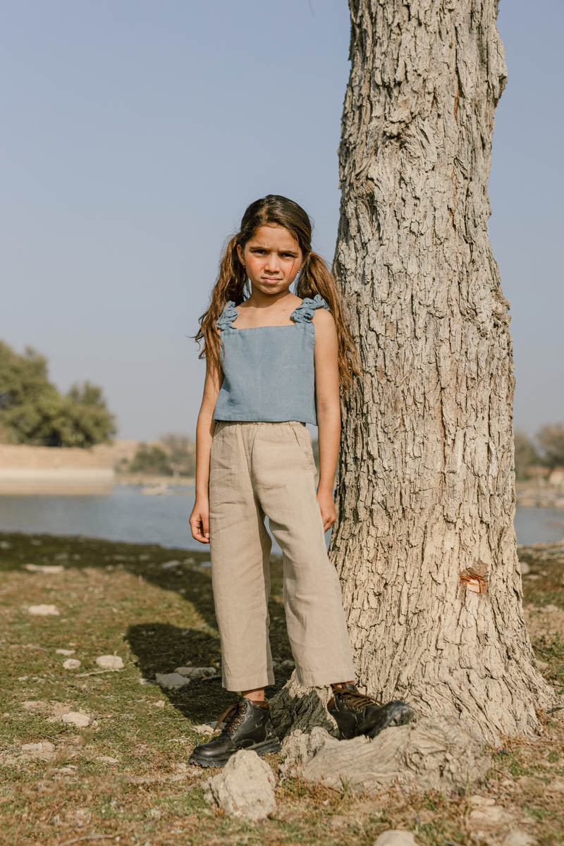 Ribbon Ruffle Top - Chi Linen