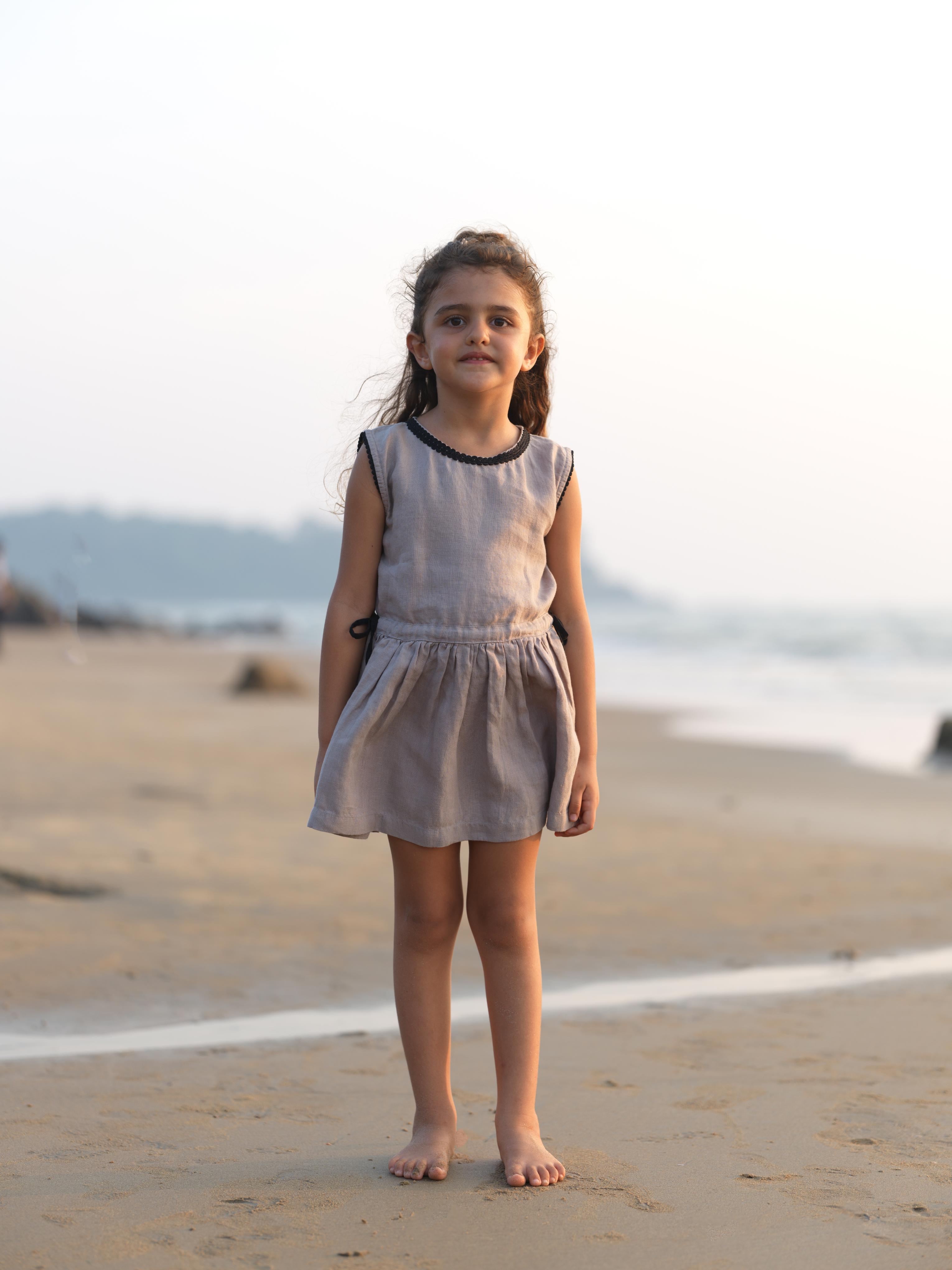 Girls Sleeveless Drawstring Dress Almond Beige
