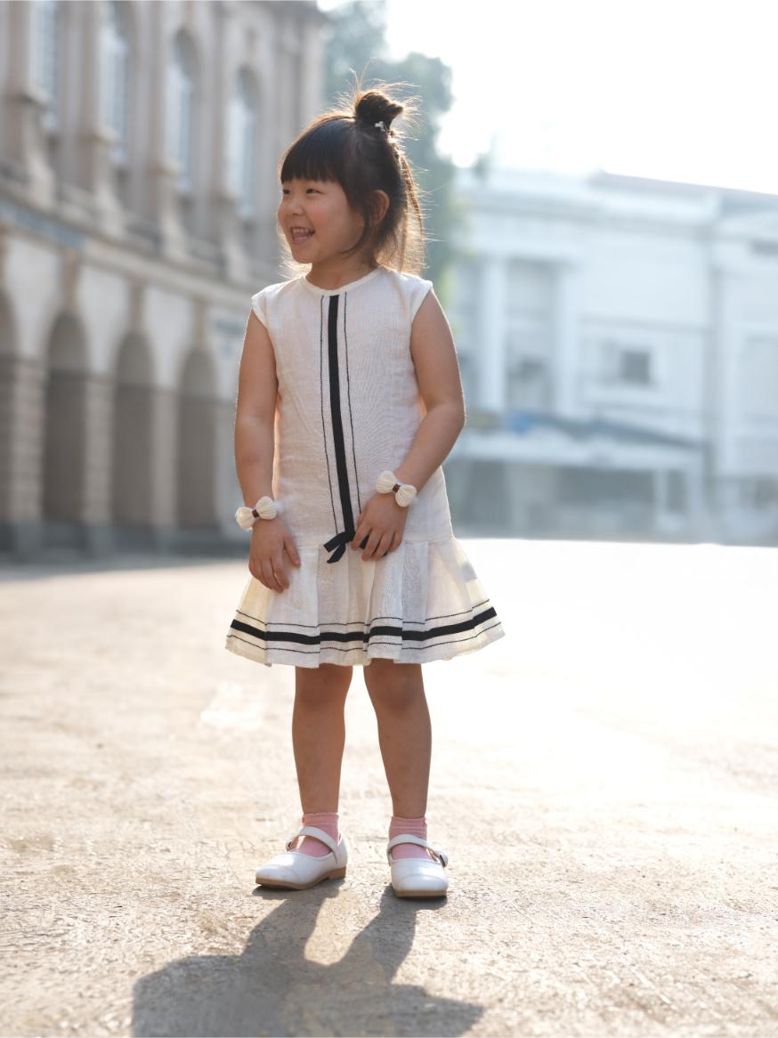 Girls Sleeveless Ribbon Dress Cream