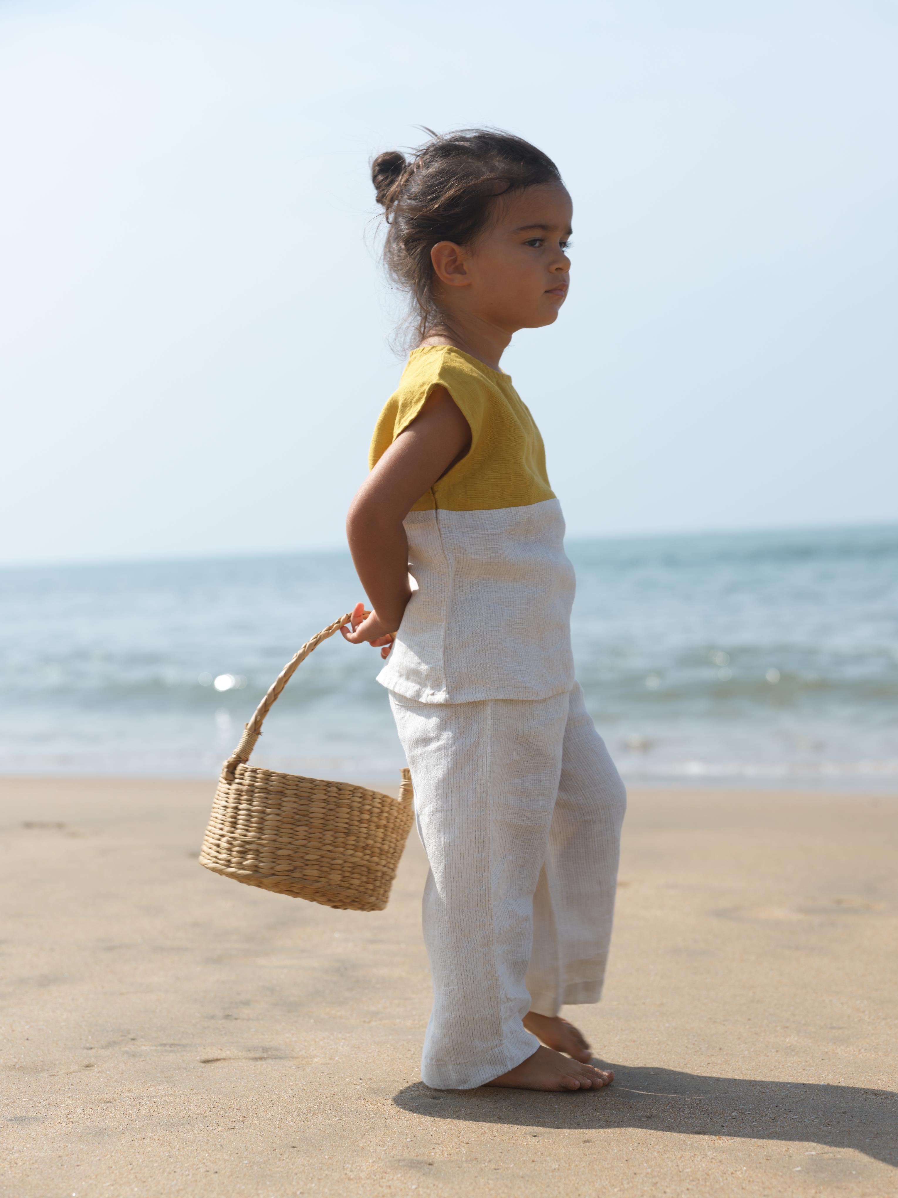 Girls Round Shoulder Co-Ord Set Mustard / Beige