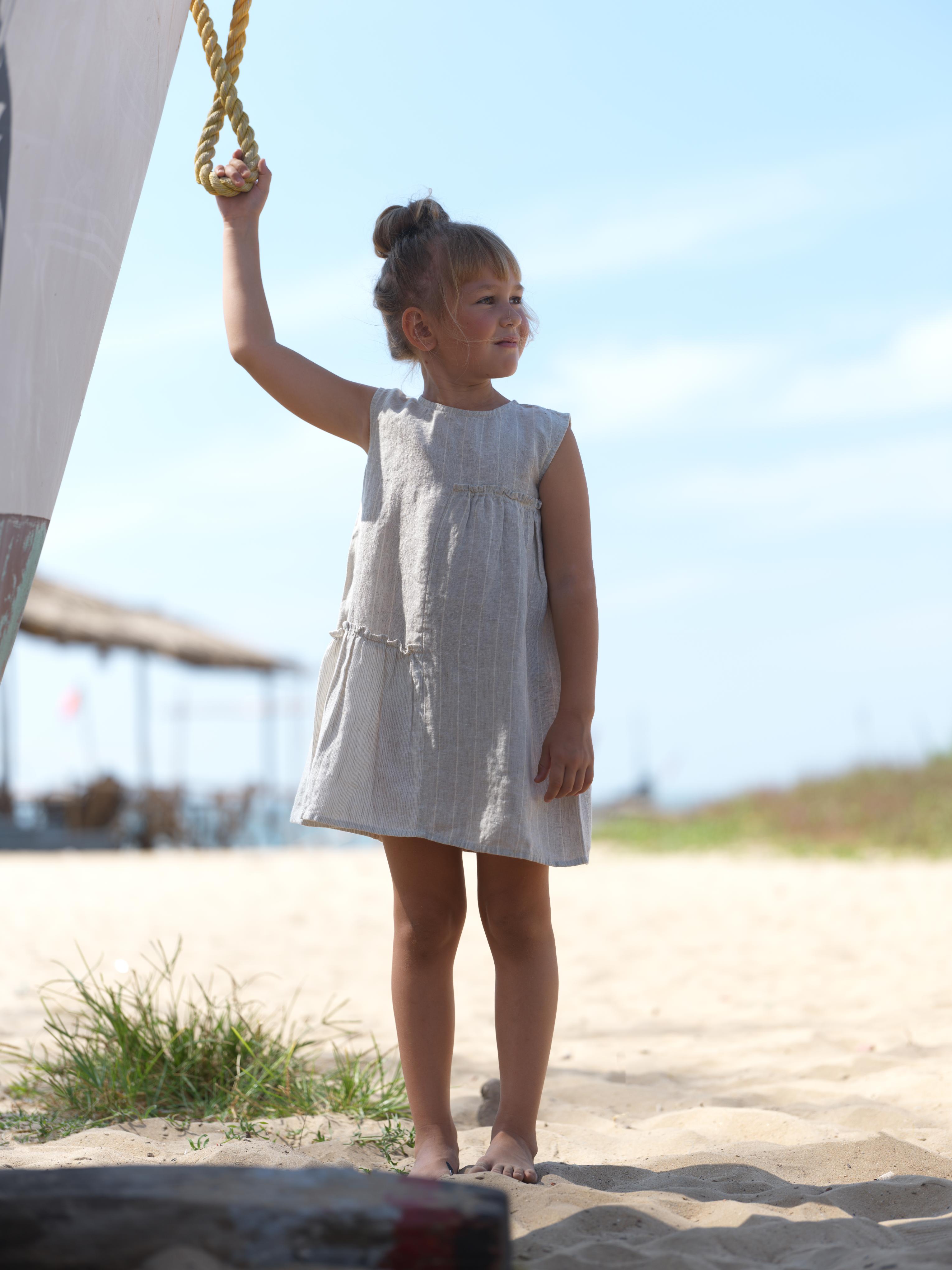 Girls Sleeveless Gathered Dress Lurex Stripe / Fade Fine Stripe