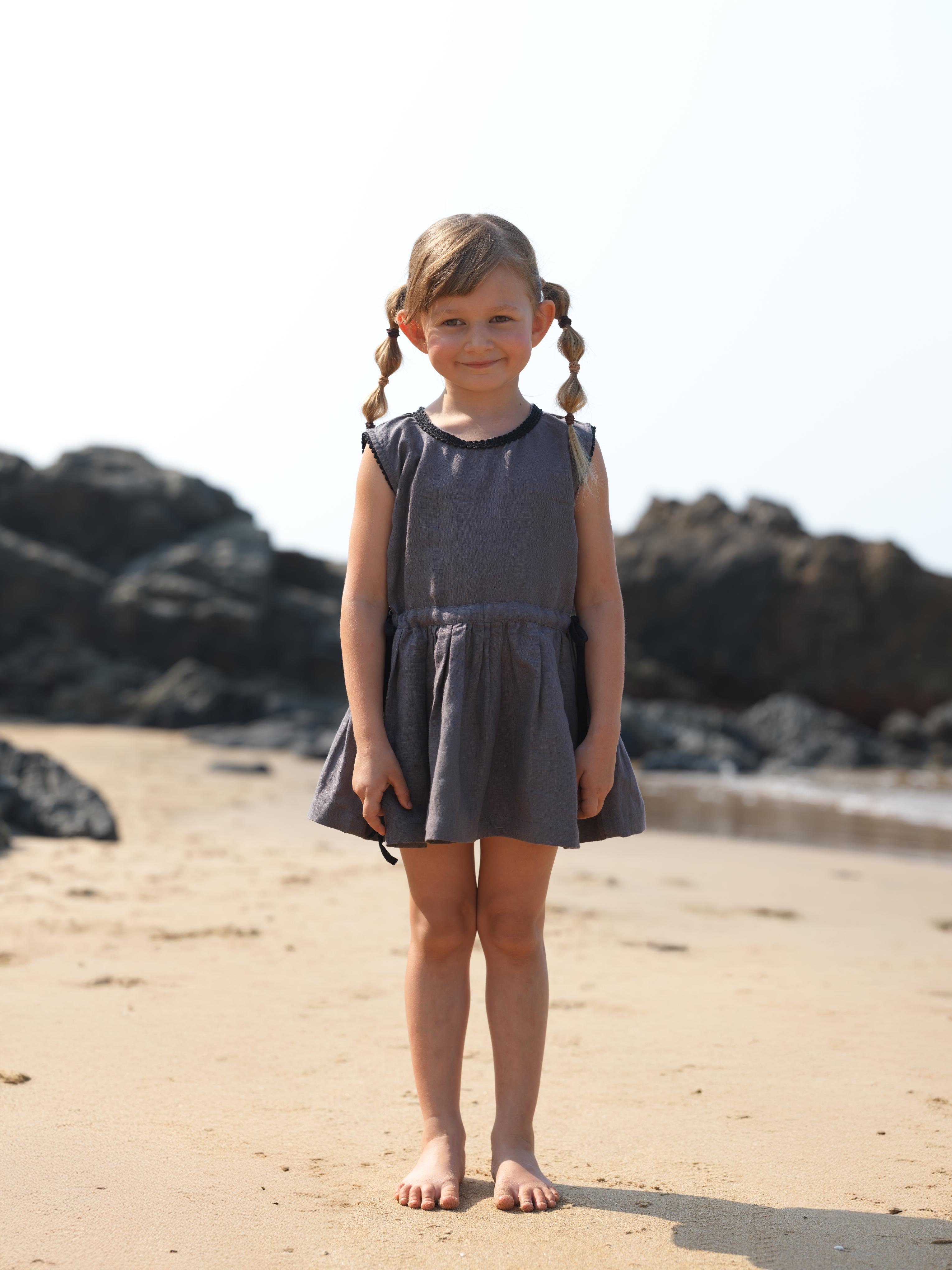 Girls Sleeveless Drawstring Dress Stone Grey