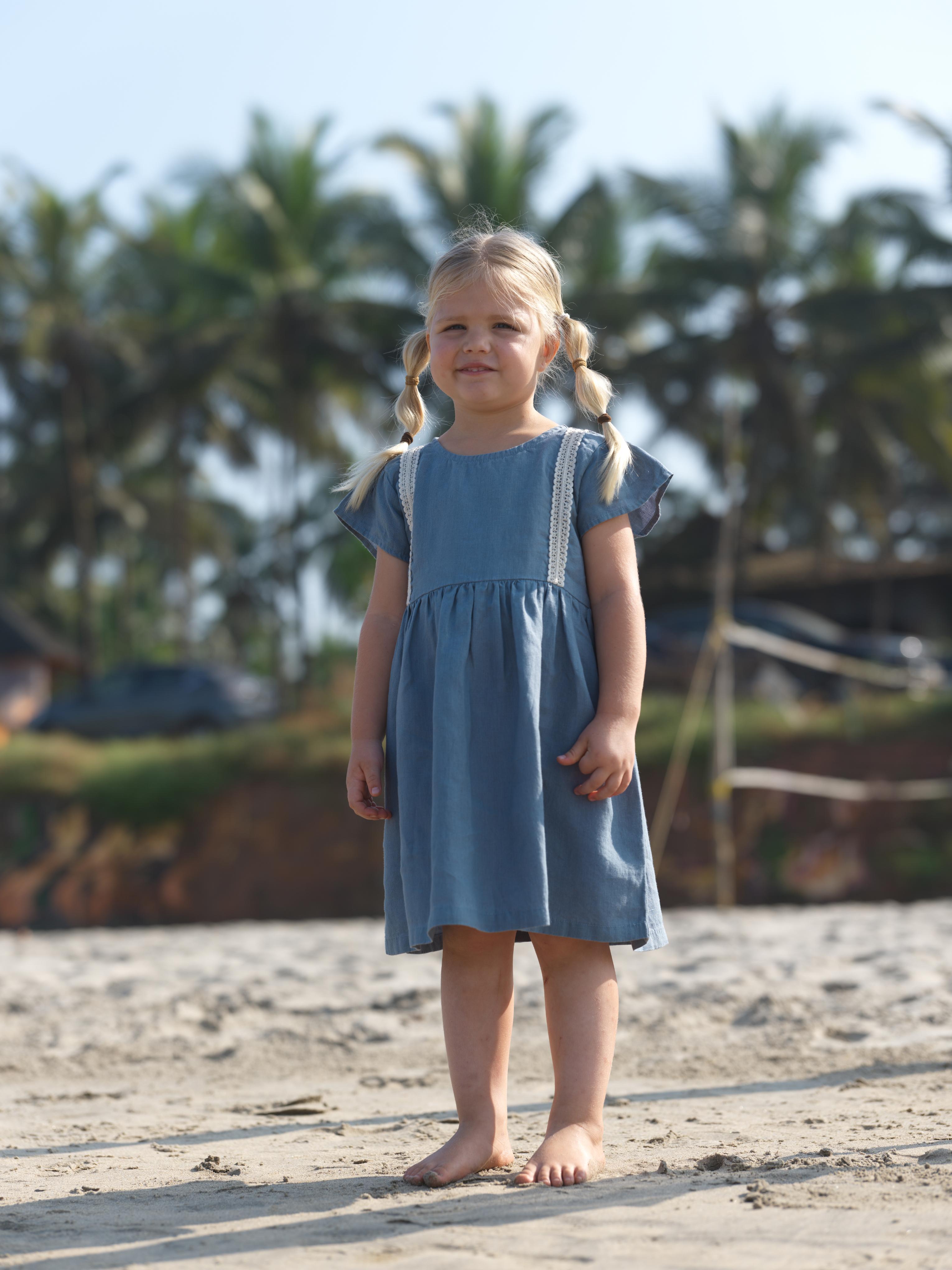 Girl Flared Sleeve Lace Detail Dress Airforce Blue