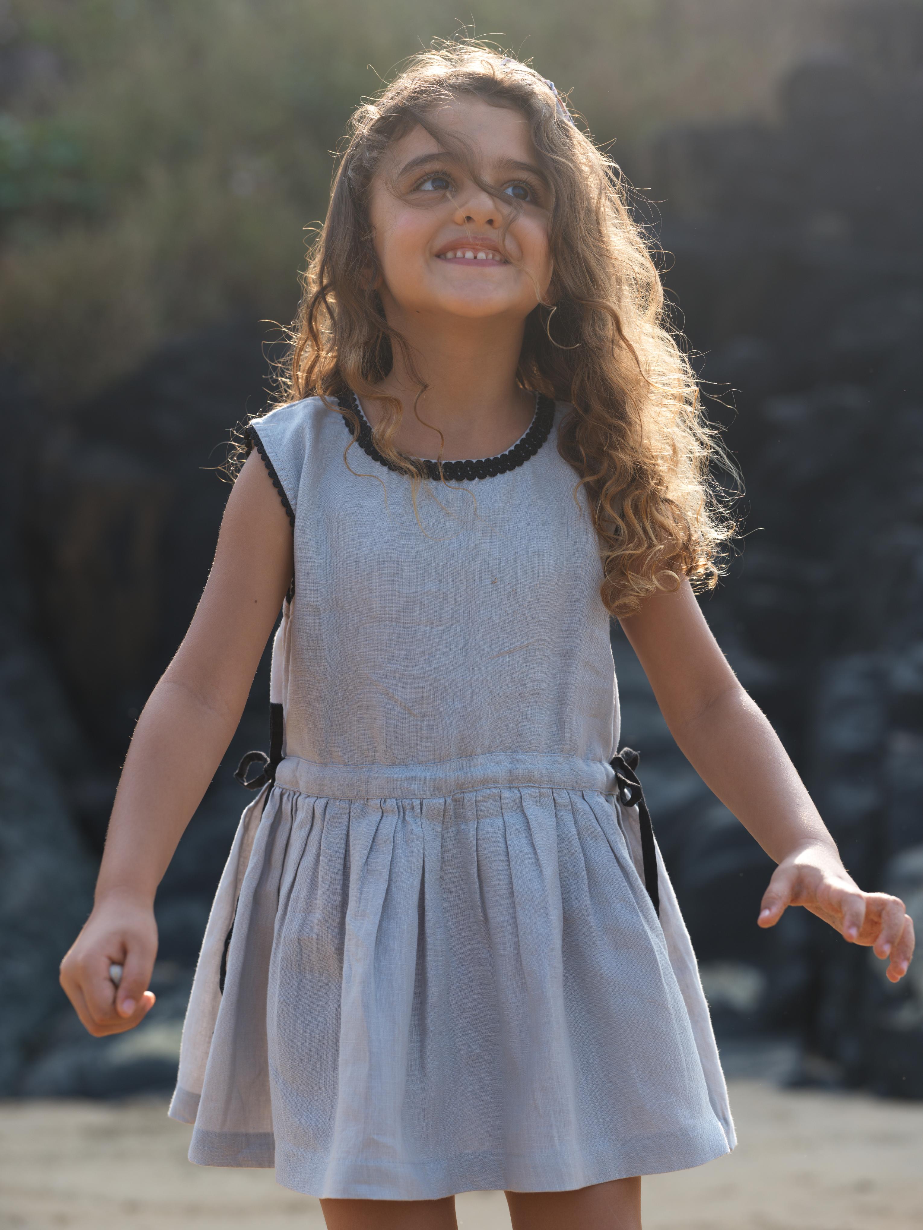 Girls Sleeveless Drawstring Dress Cloud Grey