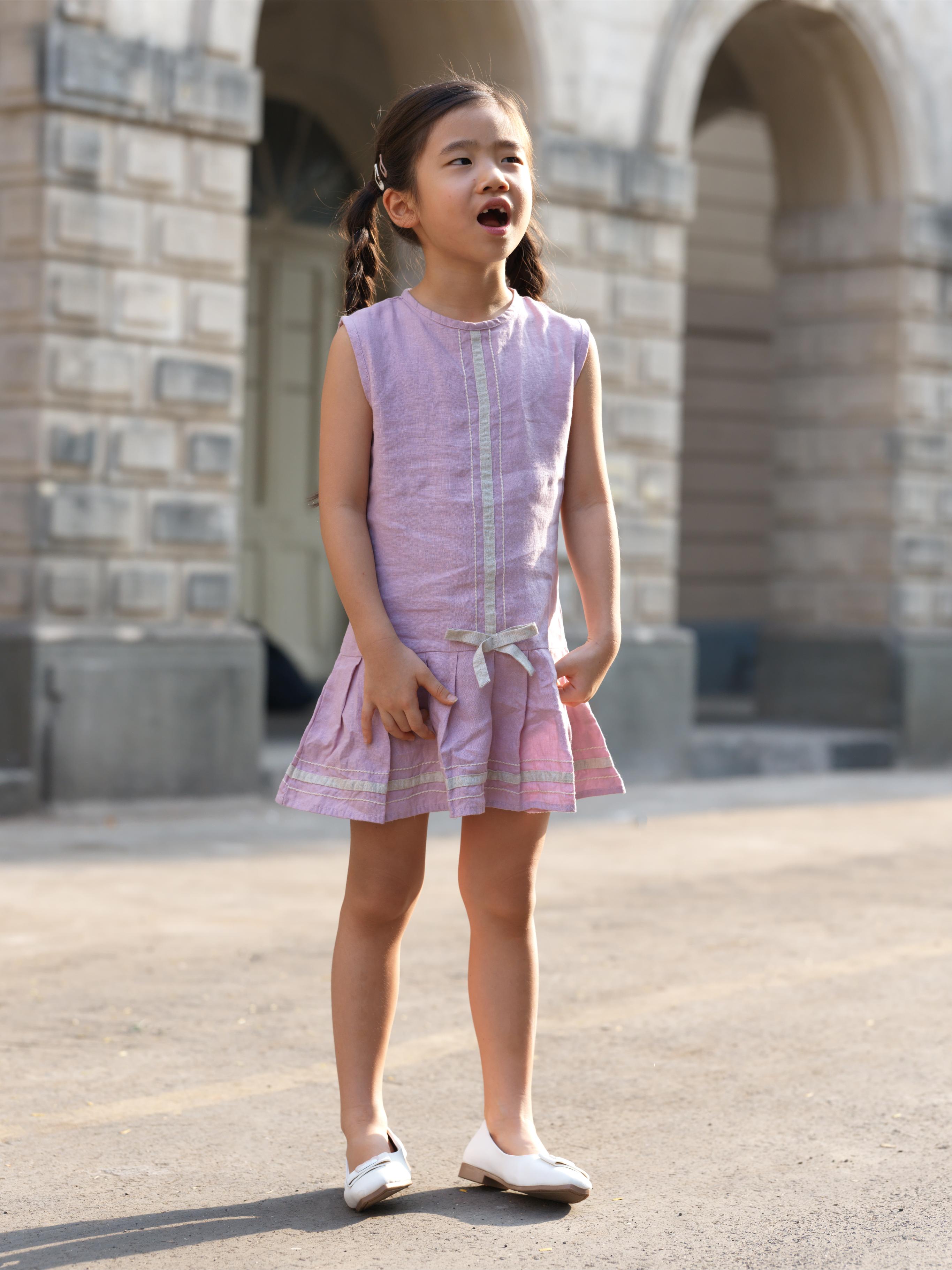 Girls Sleeveless Ribbon Dress Cameo Pink