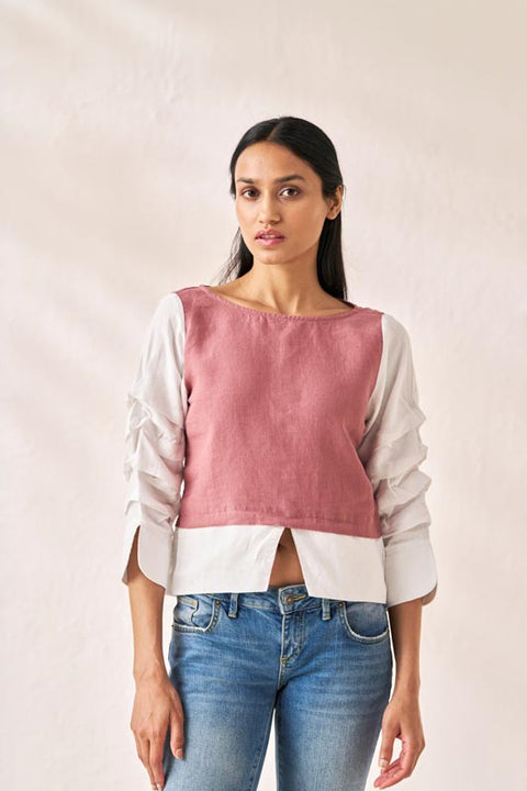 Front Slit 2 Colour Top Rose Gold - Chi Linen