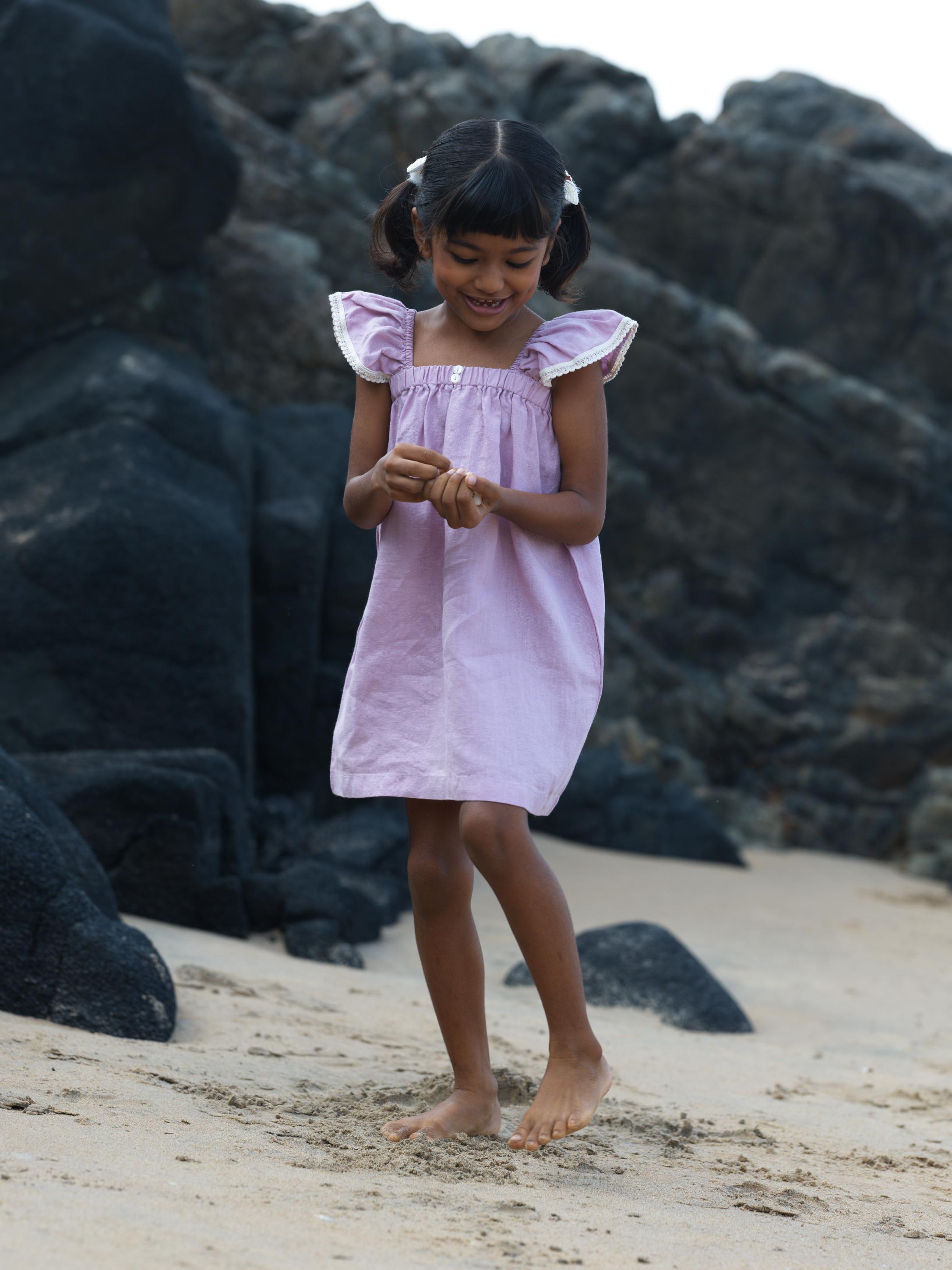 Girls Elasticated Flared Sleeve Dress Cameo Pink